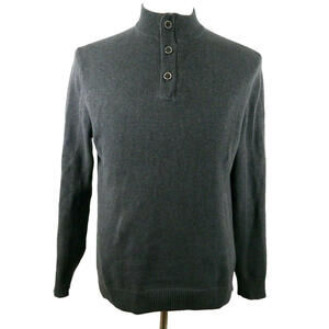 Refectory Mens Cotton 1/4 Zip Solid Dark Gray Henley Sweater Large